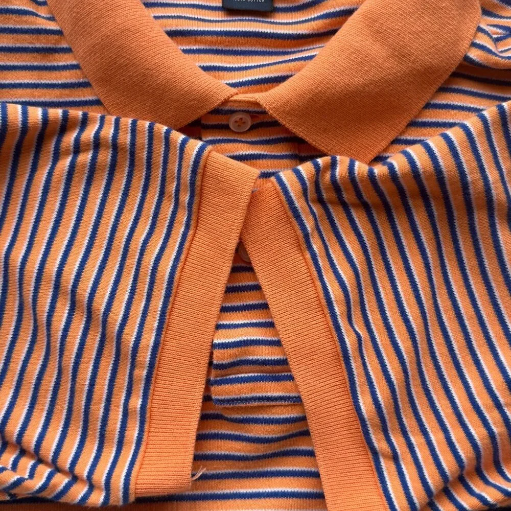 Polo Ralph Lauren Mens Striped Short Sleeve Orange/Blue Polo Shirt Size M
